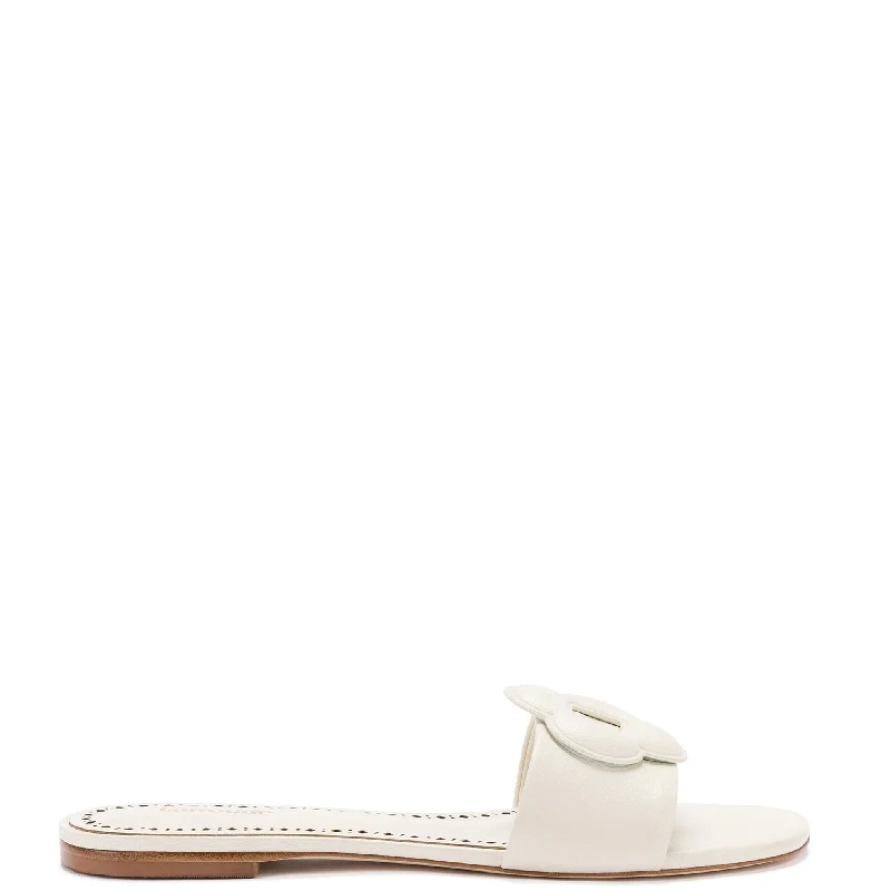 Flora Flat Mule In Ivory Leather Single - Buckle Monk Look  