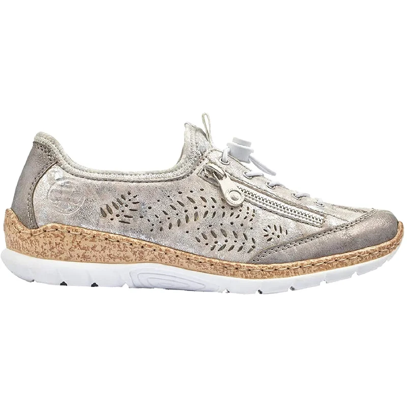 Women's Rieker N42K6-40 Nikita K6 Grey/Rose Metallic/Silver Flower Synthetic Blue Coast Loafer Aesthetic 