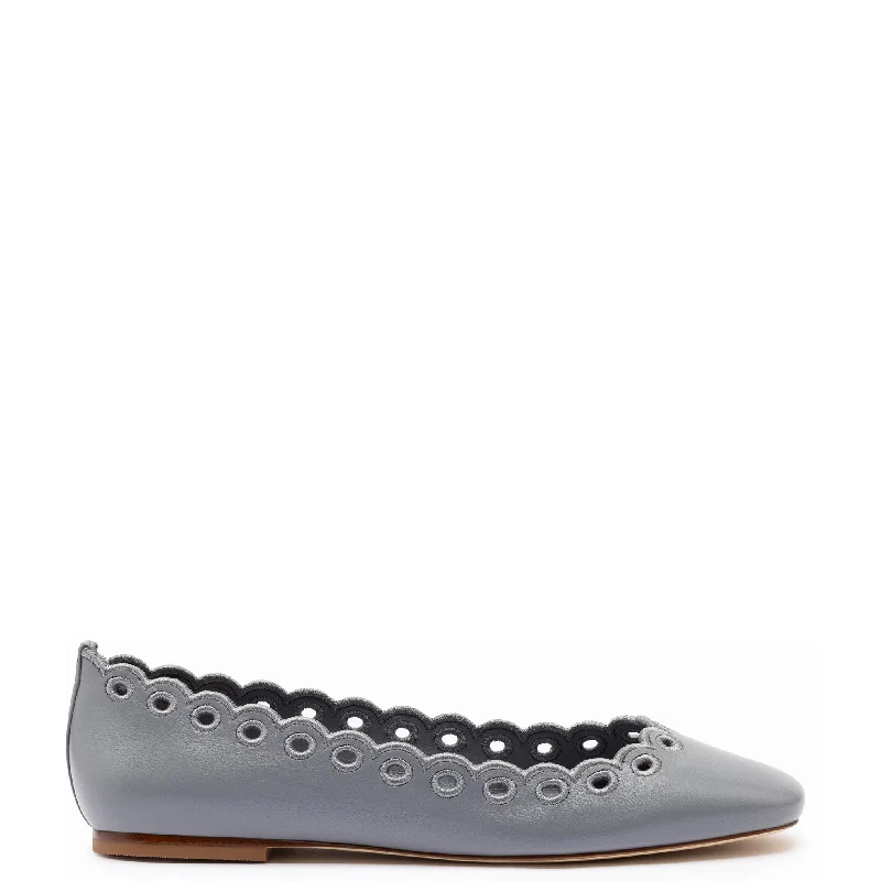 Meghan Broderie Flat In Titanium Leather Performance Running Sneaker Look  