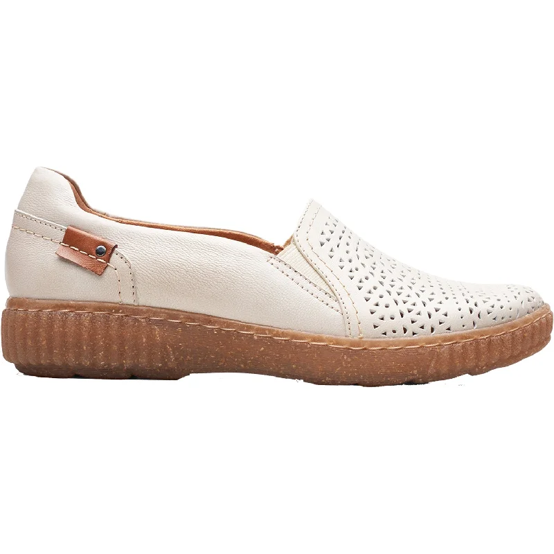 Women's Clarks Magnolia Aster White Leather Memory - Foam Slipper Look  