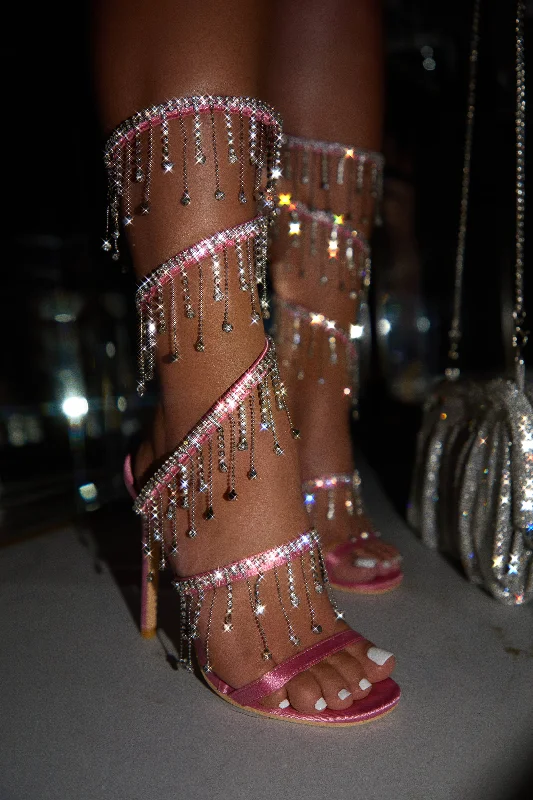 Mariah Embellished Around The Ankle Coil Heels - Pink Loose - Fit Slipper Style  