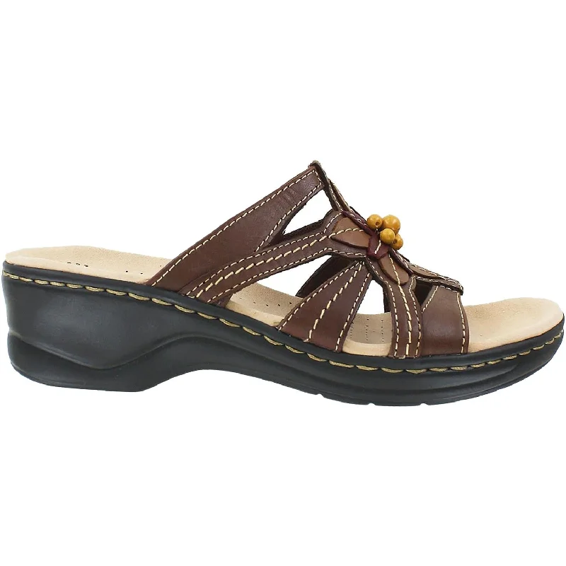 Women's Clarks Lexi Myrtle Brown Leather Strap - Up Sandal Resort Style  