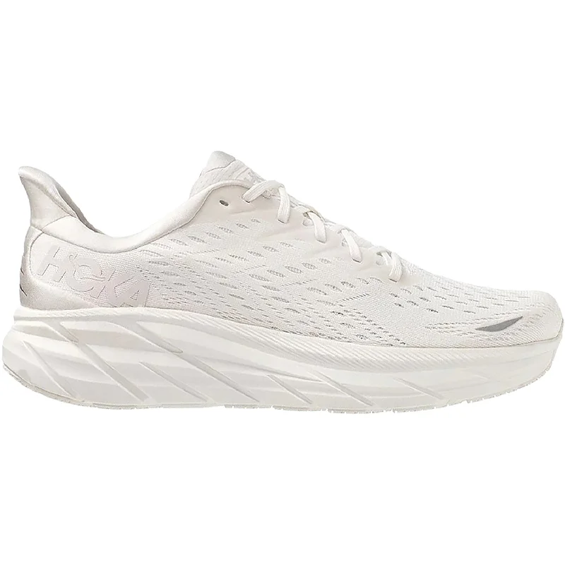 Women's Hoka One One Clifton 8 White Mesh Open - Lacing Derby Look  