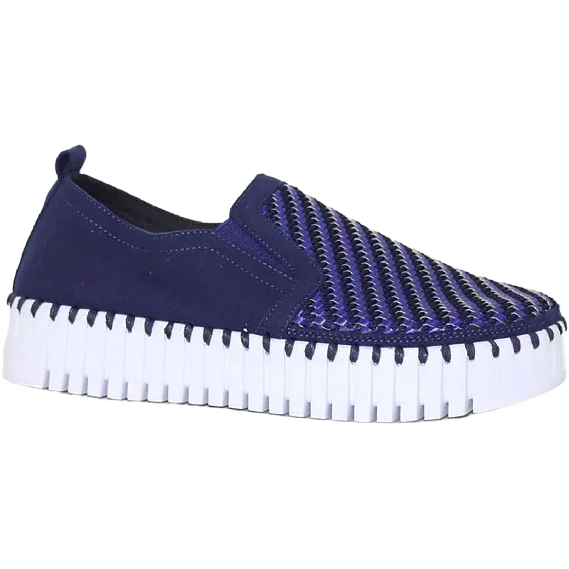 Women's Ilse Jacobsen Tulip 3876W Dark Indigo Woven Synthetic Blue Coast Loafer Aesthetic 