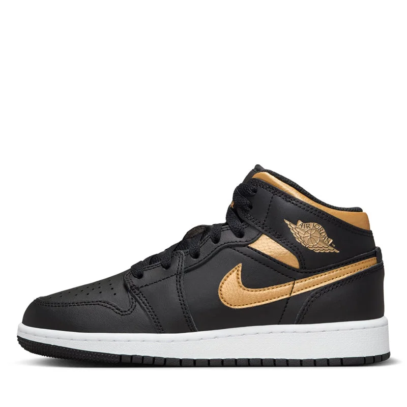 Air Jordan 1 Mid (GS) - Black/Metallic Gold Dressy Chelsea Boot Style 
