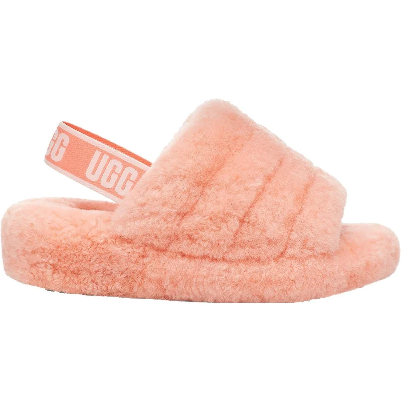 Women's UGG Fluff Yeah Slide Beverly Pink Sheepskin Quilted Shoe Design  