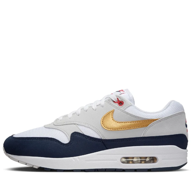 Nike Air Max 1 'Olympic' - Obsidian/Metallic Gold Elastic - Sided Chelsea Look  