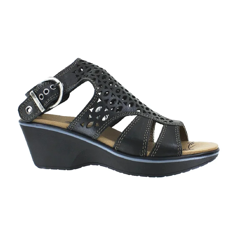 Women's Dromedaris Whoopi Black Leather Checkered Shoe Pattern Look  