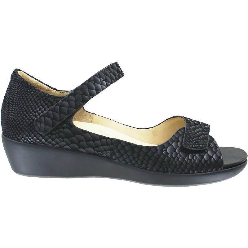 Women's Ziera Genie Black Exotic Snake Suede Open - Lacing Derby Look  