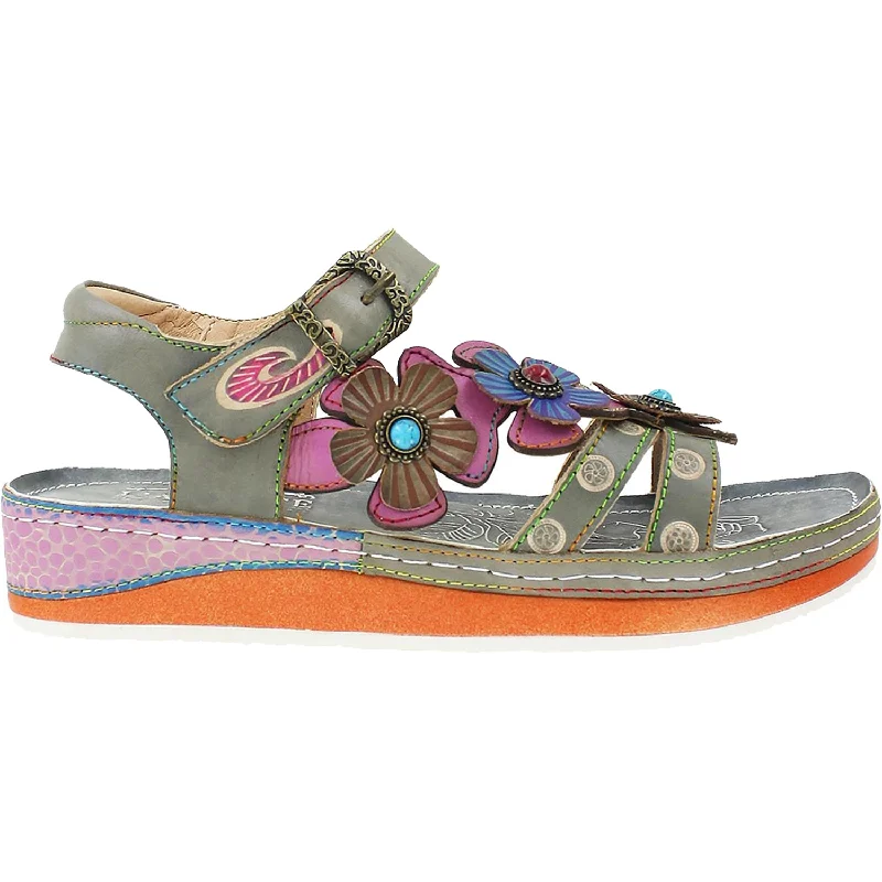Women's L'Artiste by Spring Step Goodie Grey Leather Retro Plimsoll Style  