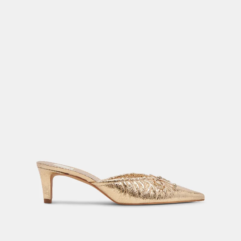 KAIRI MID HEELS GOLD DISTRESSED LEATHER Open - Lacing Derby Look  