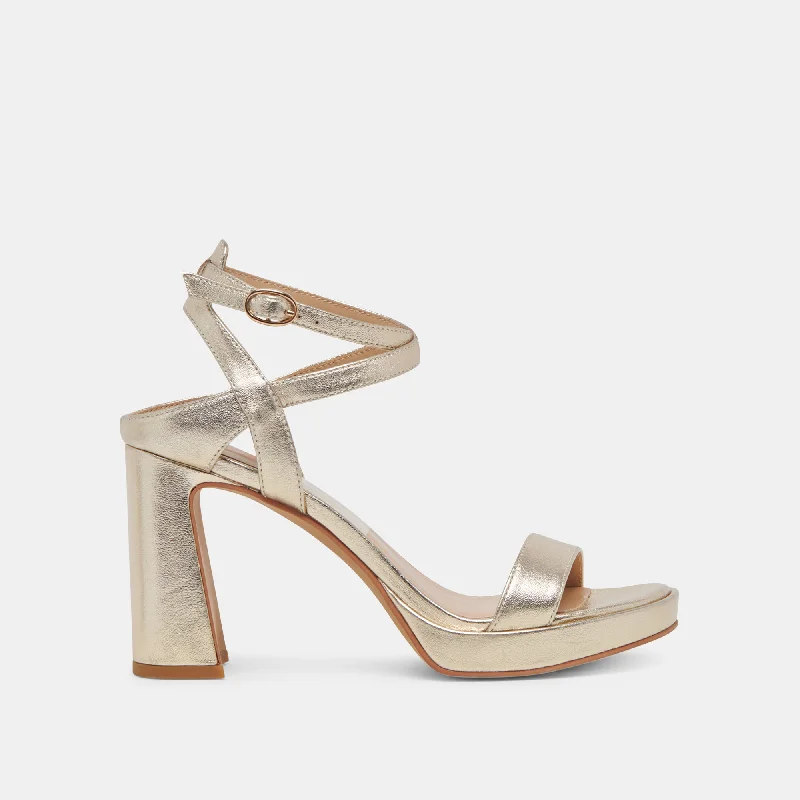 OZZY HEELS LIGHT GOLD METALLIC LEATHER Moccasin Soft - Sole Style  