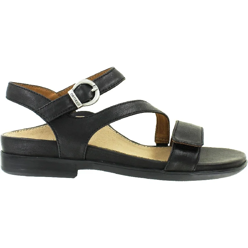 Women's Aetrex Tia Black Leather Slide Sandal Beach Style  