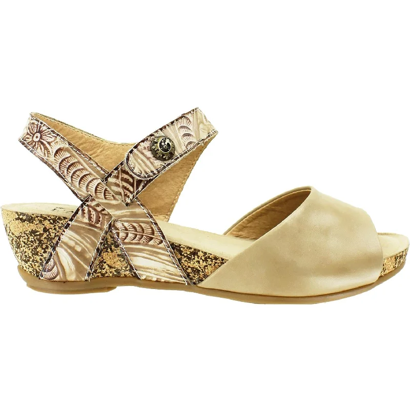 Women's Spring Step Ceylan Beige Leather Slide Sandal Beach Style  
