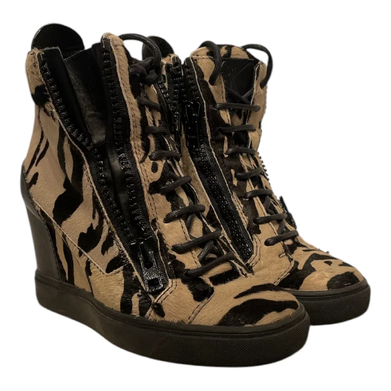 Giuseppe Zanotti/Hi-Sneakers/EU 38/Stripe/Fake Fur/CRM/Muticolor Fur Trainer Patchwork Shoe Aesthetic  