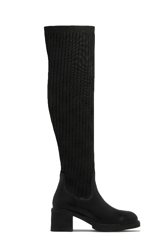 Melena Stretch Over The Knee Boots - Black Edwardian Shoe Look  