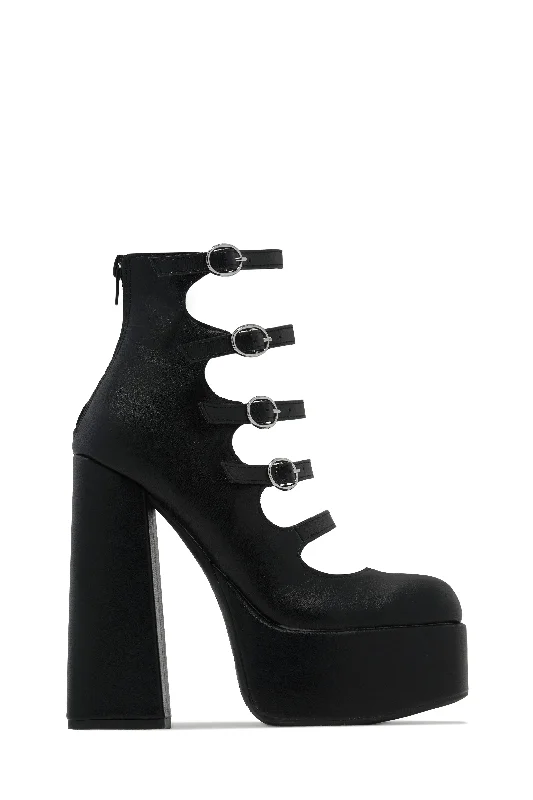 Bellatrix Platform Chunky Heels - Black Artisan - Crafted Loafer Style  