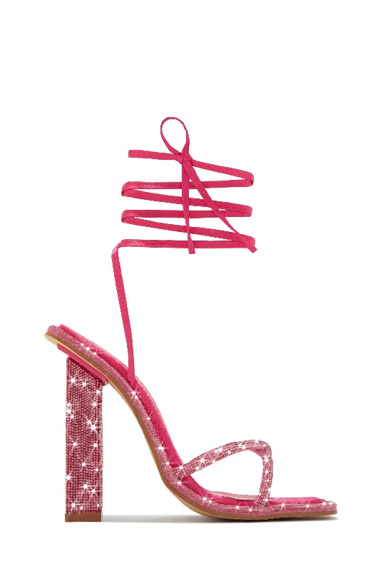 Crystal Embellished Lace Up High Heels - Pink Mod Oxford Design  