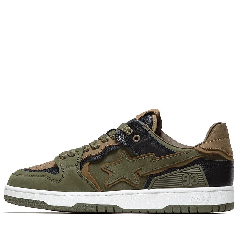 A Bathing Ape Sk8 Sta #6 M1 - Olive Drab Beaded Moccasin Design 