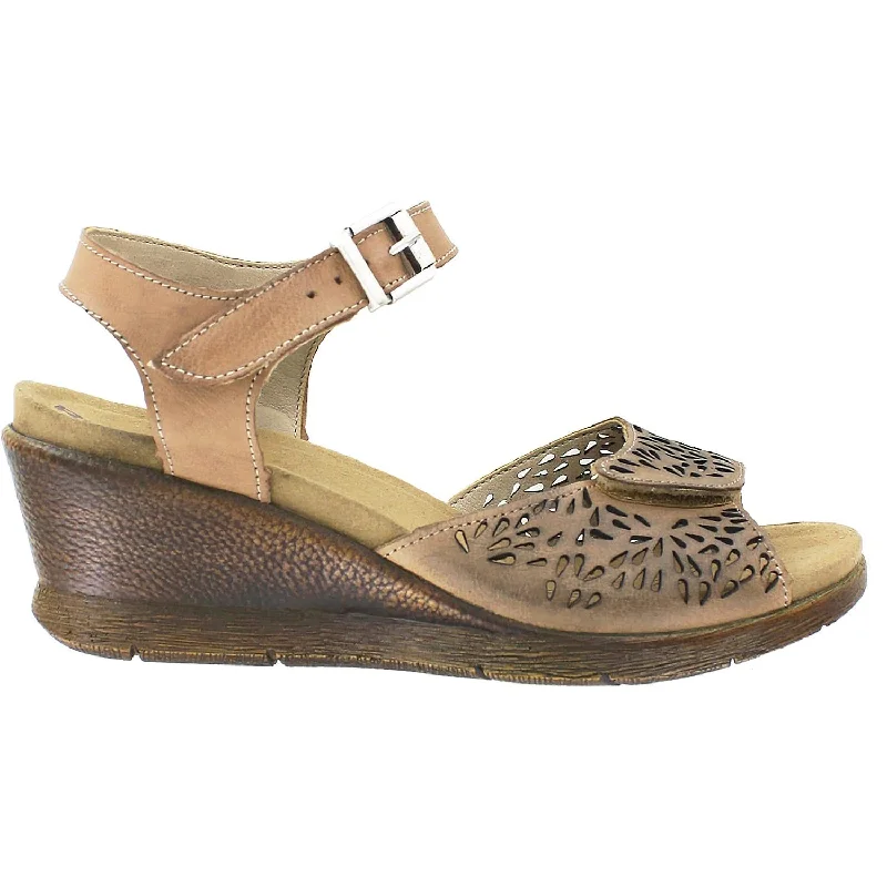 Women's Romika Nevis 05 Creme Brown Leather Metallic Trim Shoe Design  