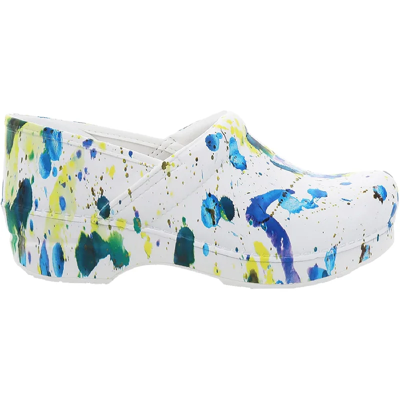 Women's Dansko Professional Clog Paint Splash Leather Comfortable Derby Style  