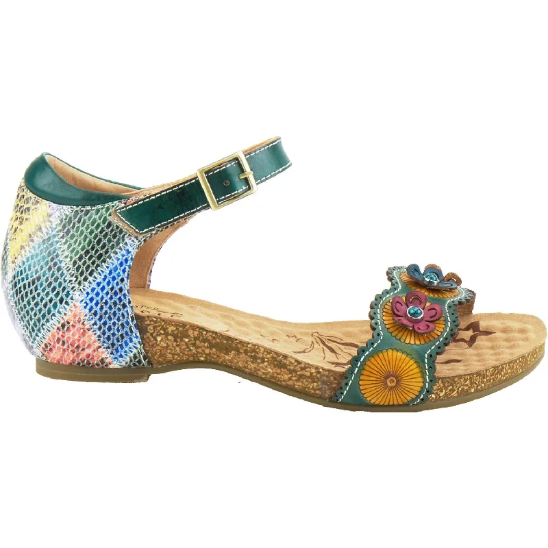 Women's Spring Step Meliza Teal Multi Leather Neon - Accent Sneaker Look  