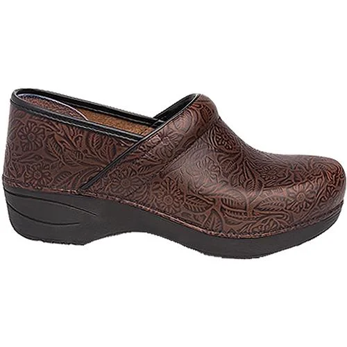 Women's Dansko XP 2.0 Brown Floral Tooled Leather Slide Sandal Beach Style  