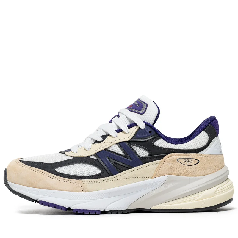 New Balance Made in USA 990v6 - White/Black Plum Retro Basketball Sneaker Design  