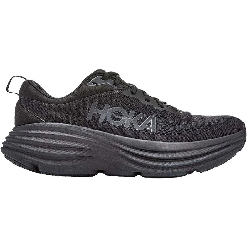 Women's Hoka Bondi 8 Black/Black Mesh Glow - in - the - Dark Shoe Design  