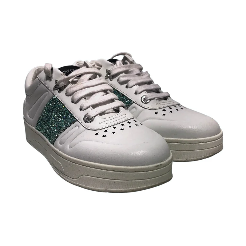 JIMMY CHOO/Low-Sneakers/EU 38.5/Leather/WHT/HAWAII MINT GLITTER SNEAKER Performance Running Sneaker Look  