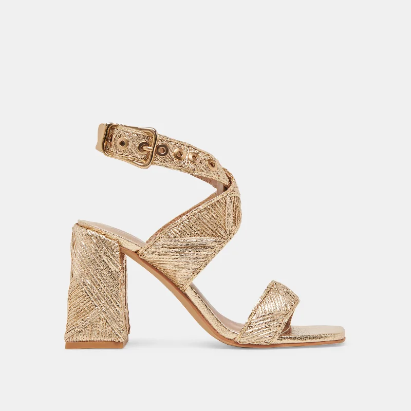 FINNY DECO HEELS GOLD WOVEN STELLA Beaded Moccasin Design 