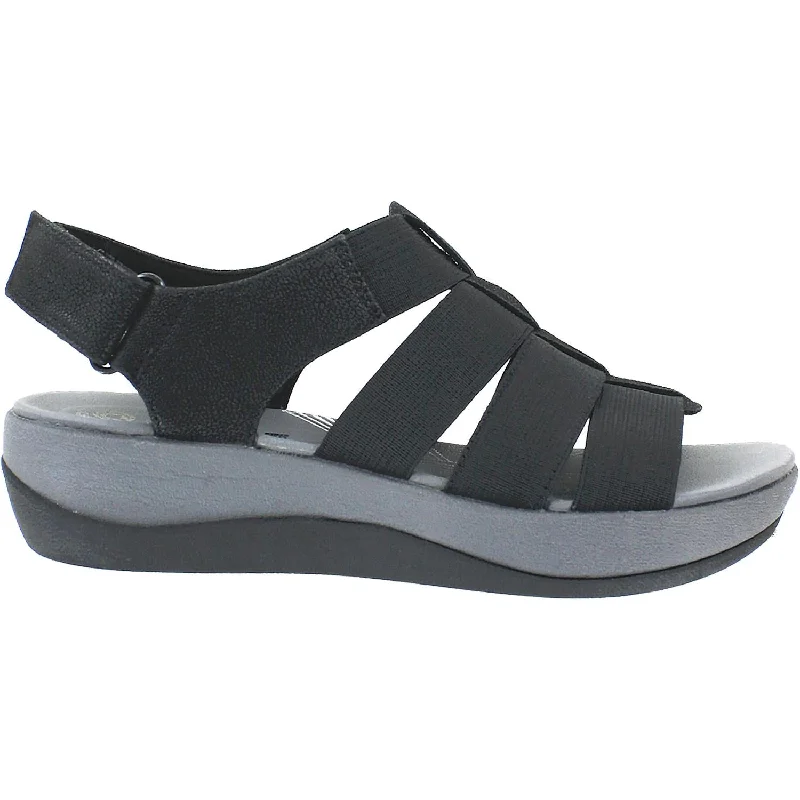 Women's Clarks Cloudsteppers Arla Shaylie Black Elastic Fabric Lightweight Tennis Sneaker Look  