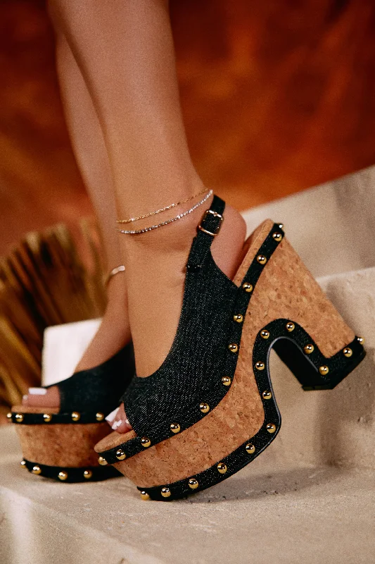 Clarisse Platform Block Heels - Black Chunky Platform Sneaker Style  