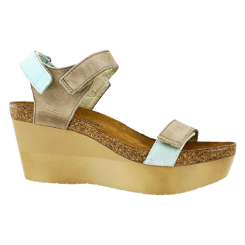 Women's Naot Miracle Khaki Beige/Celadon/Sea Pear Leather Dressy Chelsea Boot Style 