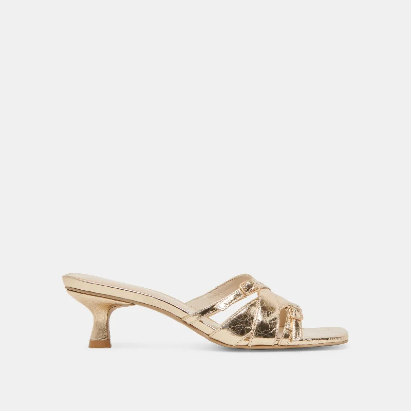 BRYANT HEELS GOLD DISTRESSED LEATHER Rubber - Sole Plimsoll Look  