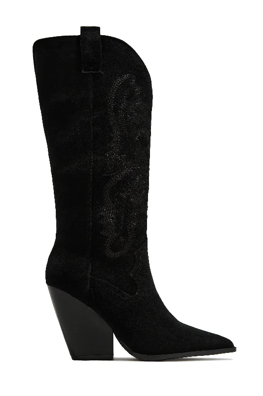 Jamille Block Heel Cowgirl Boots - Black Suede Desert Boot 
