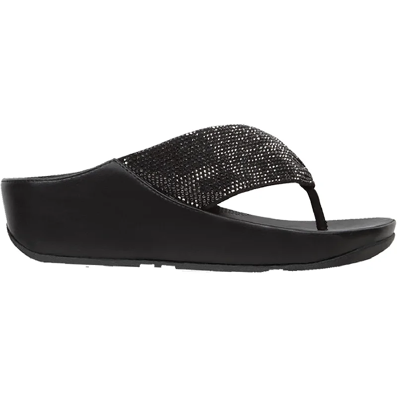 Women's Fit Flop Twiss Crystal Toe Post Black Microfibre Skateboarding Sneaker Style  