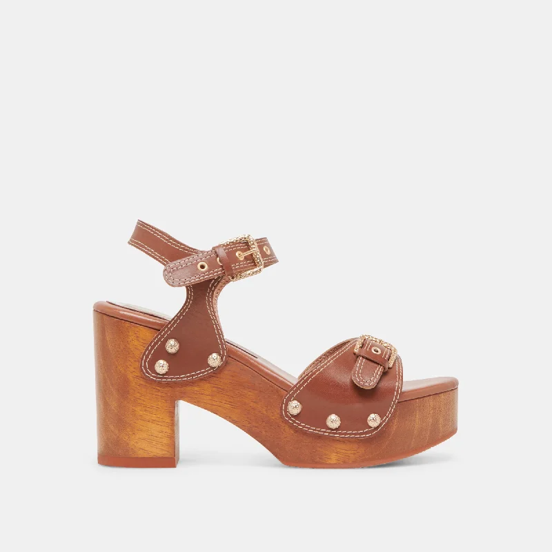 YANDY HEELS COGNAC LEATHER Embroidered Cowboy Boot Design  