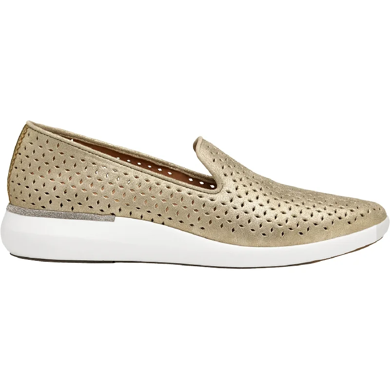 Women's Johnston & Murphy Dakota Perf Slip-On Gold Metallic Kid Suede Open - Lacing Derby Look  