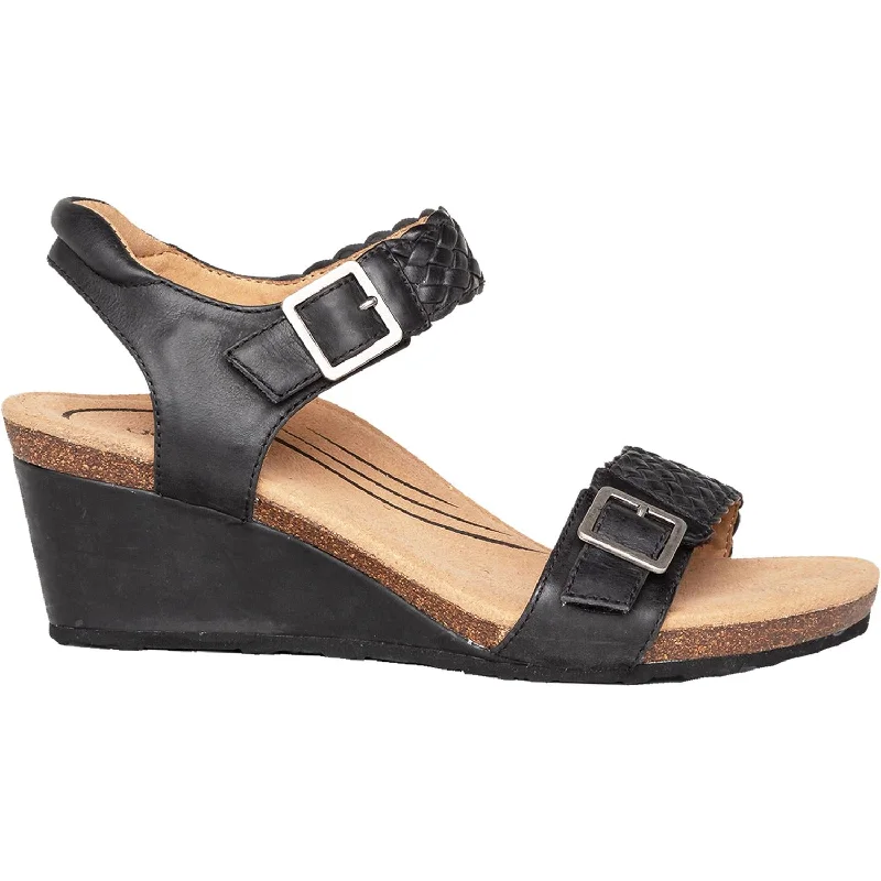 Women's Aetrex Grace Black Leather Chunky Platform Sneaker Style  