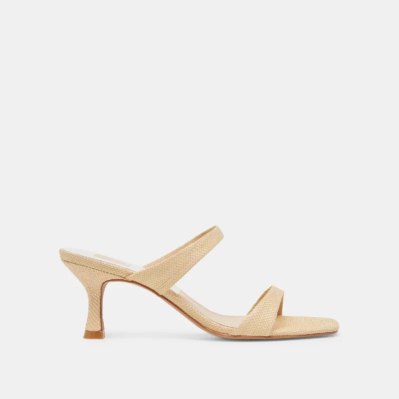 GENORA HEELS LT NATURAL WOVEN RAFFIA Slide Sandal Beach Style  