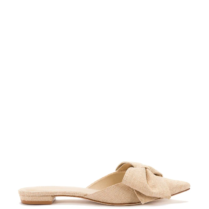 Elle Flat Mule In Beige Raffia Chunky Platform Sneaker Style  