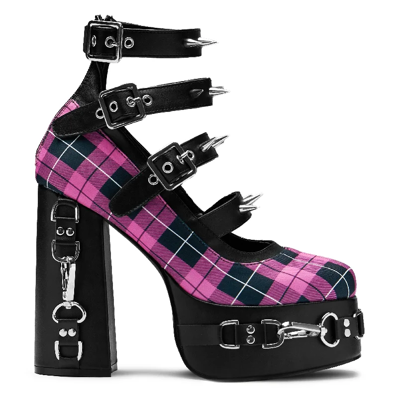 Wasted Reasons Platform Chain Heels - Pink Check Casual Loafer Style          