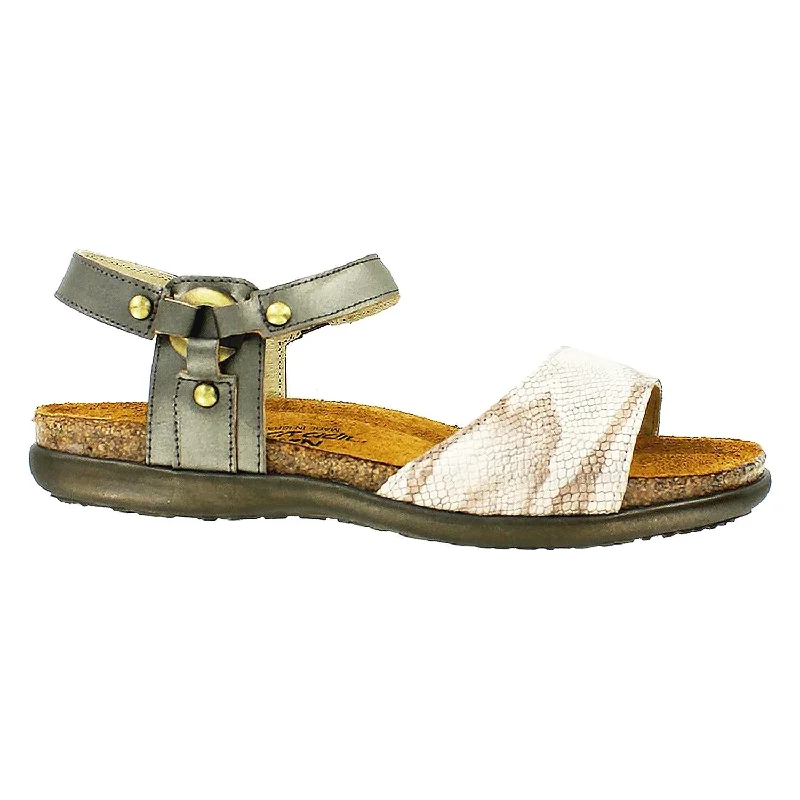Women's Naot Sabrina Beige Snake/Pewter Leather Paisley Print Shoe Design  