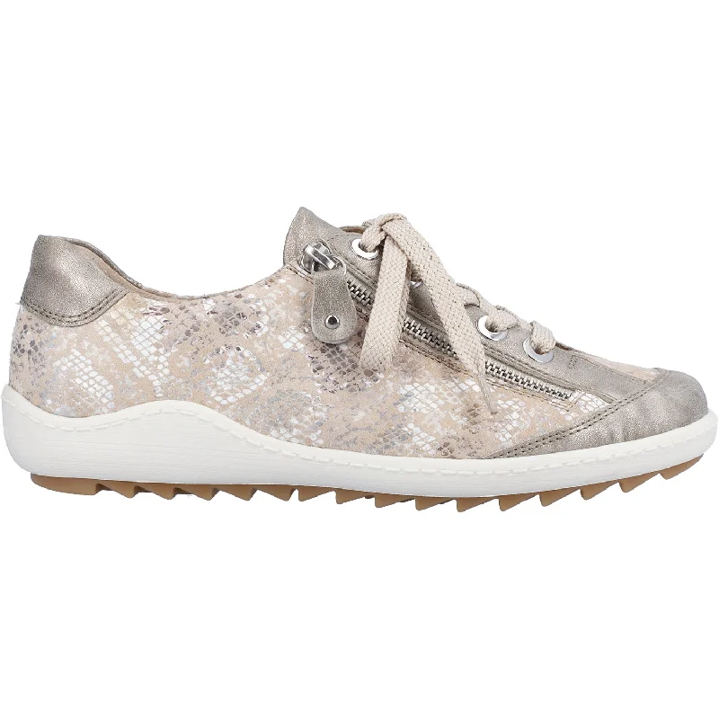 Women's Remonte R1402-95 Liv 02 Pearl/Beige/Metallic Leather Retro Plimsoll Style  