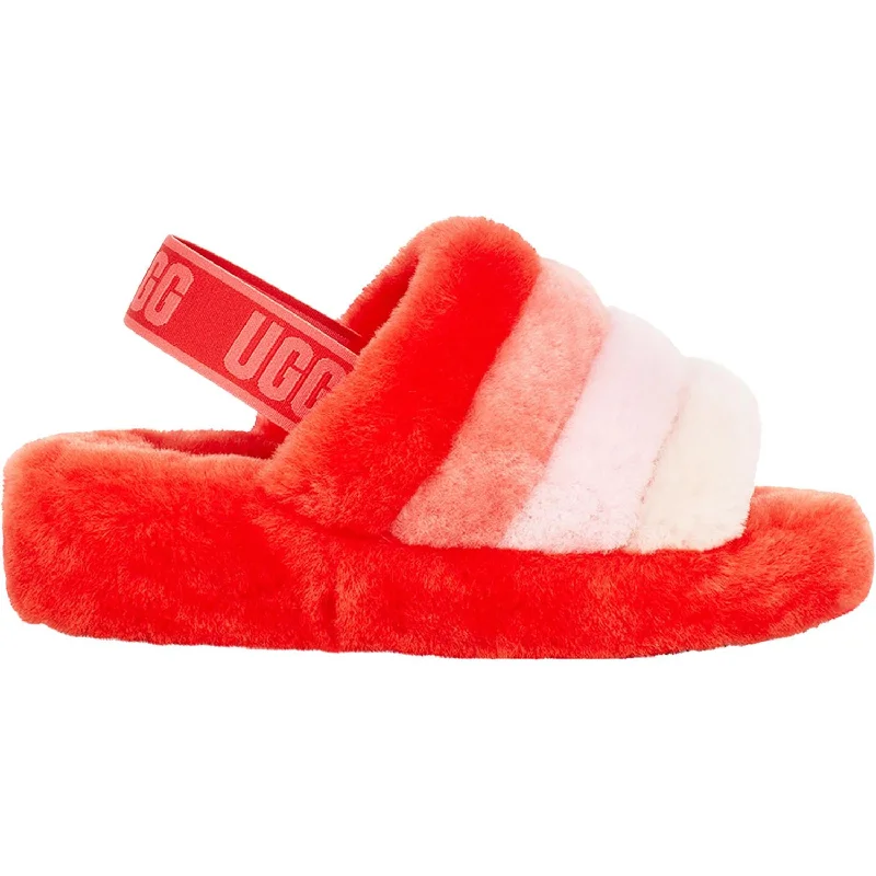 Women's UGG Fluff Yeah Slide Lava Flow Multi Sheepskin Edwardian Shoe Look  