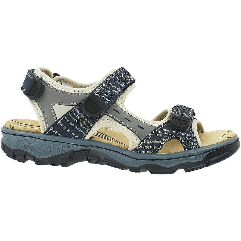 Women's Rieker 68872-14 Clara 72 Blue Combi Synthetic Slide Sandal Beach Style  