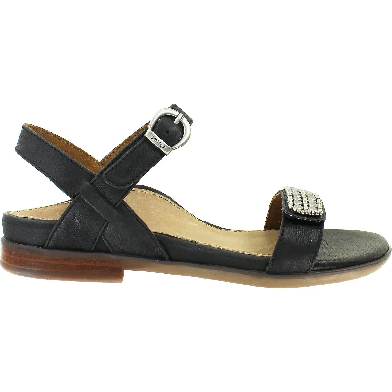 Women's Aetrex Rylie Black Leather Open - Lacing Derby Look  