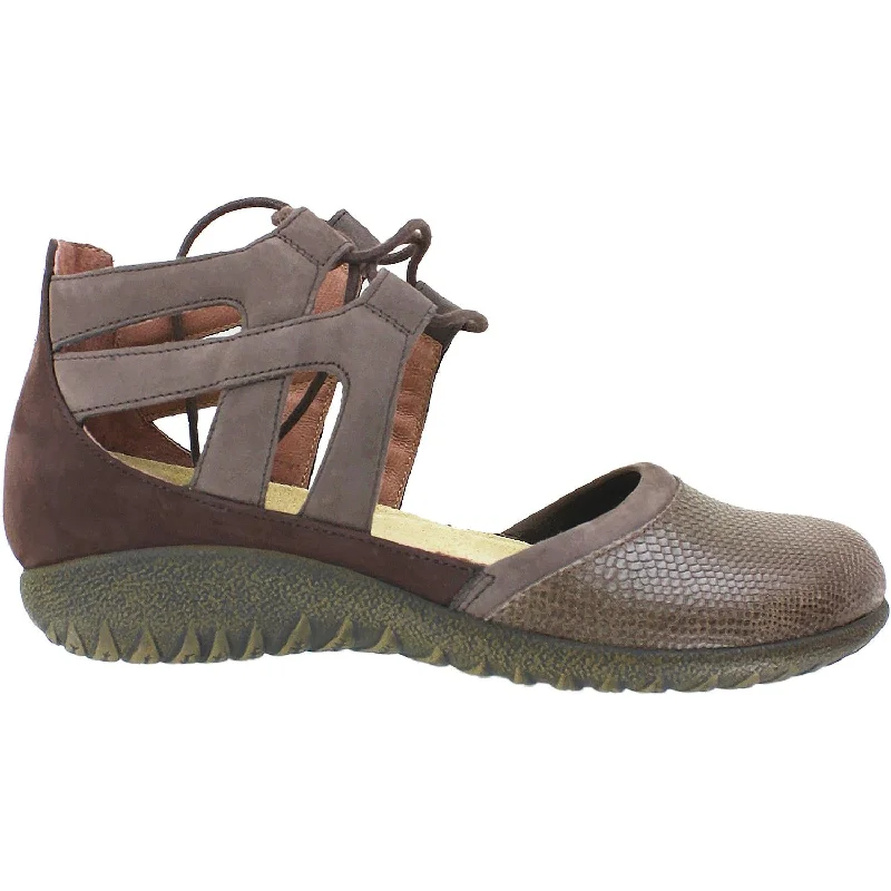 Women's Naot Kata Brown Lizard/Shiitake Leather/Nubuck Victorian - Era Boot Style  