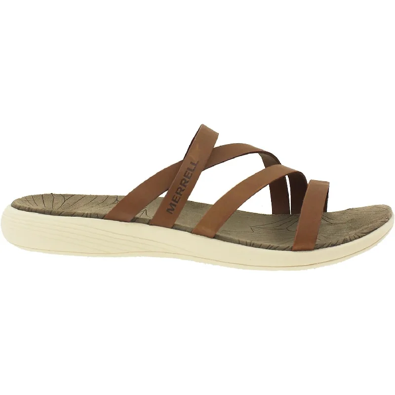 Women's Merrell Duskair Seaway Slide Oak Leather Lightweight Tennis Sneaker Look  